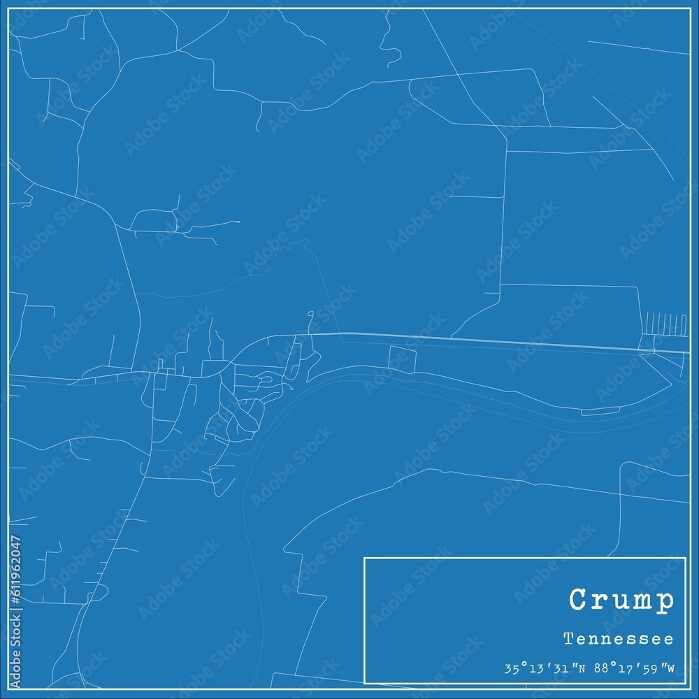 Fototapeta premium Blueprint US city map of Crump, Tennessee.