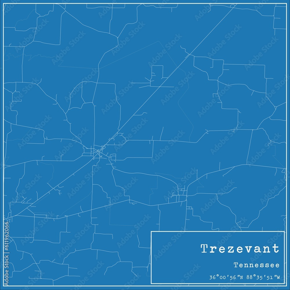 Blueprint US city map of Trezevant, Tennessee.