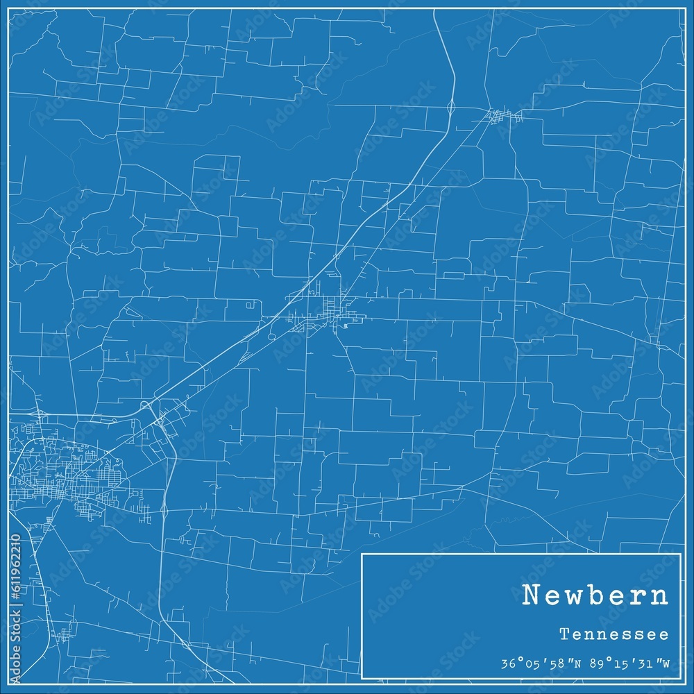 Blueprint US city map of Newbern, Tennessee.