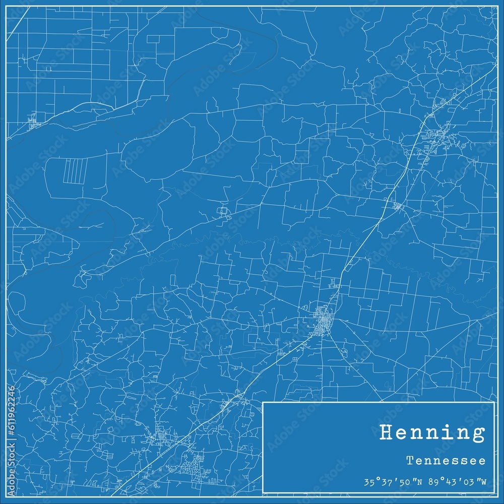 Blueprint US city map of Henning, Tennessee.