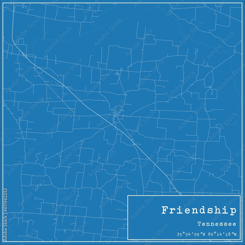 Blueprint US city map of Friendship, Tennessee.