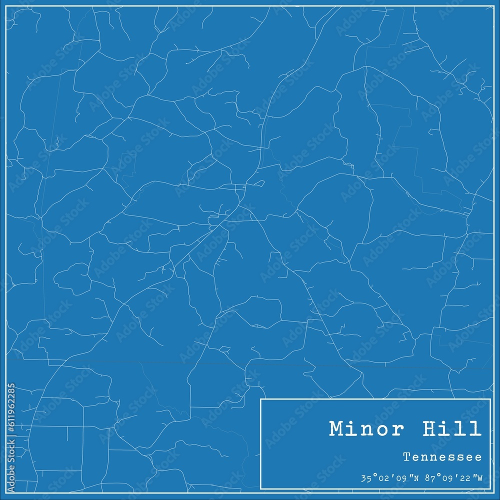 Blueprint US city map of Minor Hill, Tennessee. Blueprint US city map of Minor Hill, Tennessee.