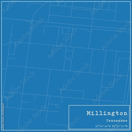 Blueprint US city map of Millington, Tennessee. photo