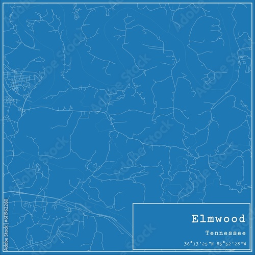 Blueprint US city map of Elmwood, Tennessee.