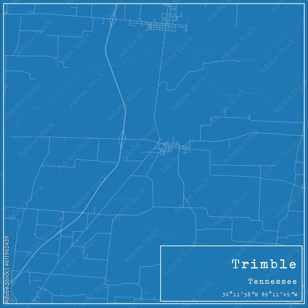 Blueprint US city map of Trimble, Tennessee.
