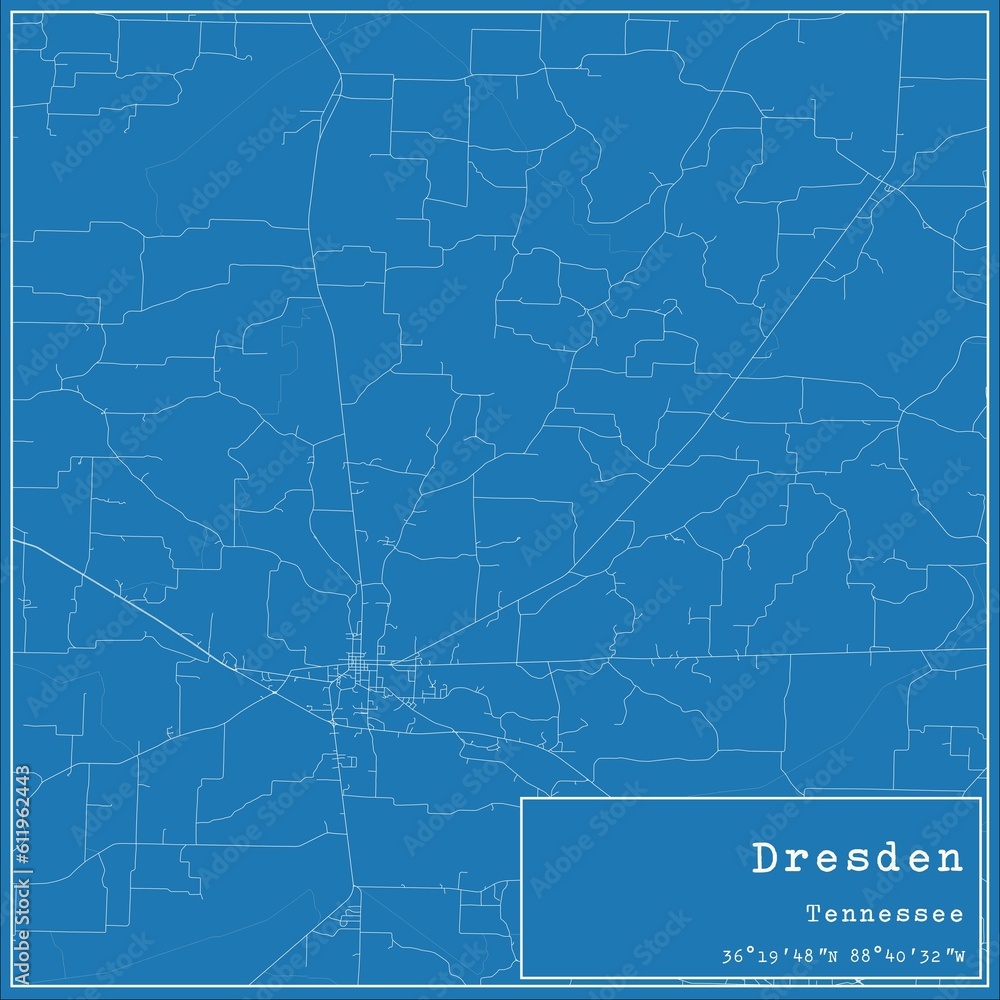 Blueprint US city map of Dresden, Tennessee. Blueprint US city map of Dresden, Tennessee.