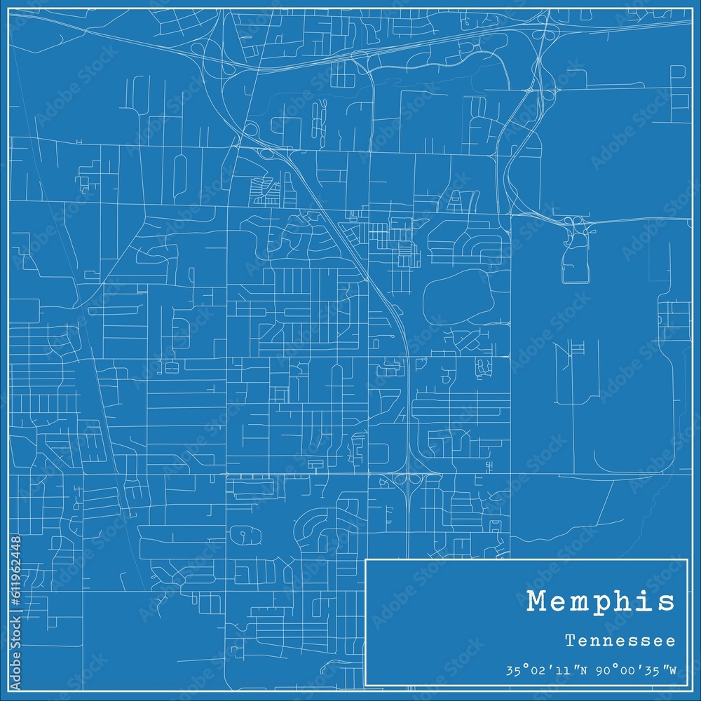 Blueprint US city map of Memphis, Tennessee.