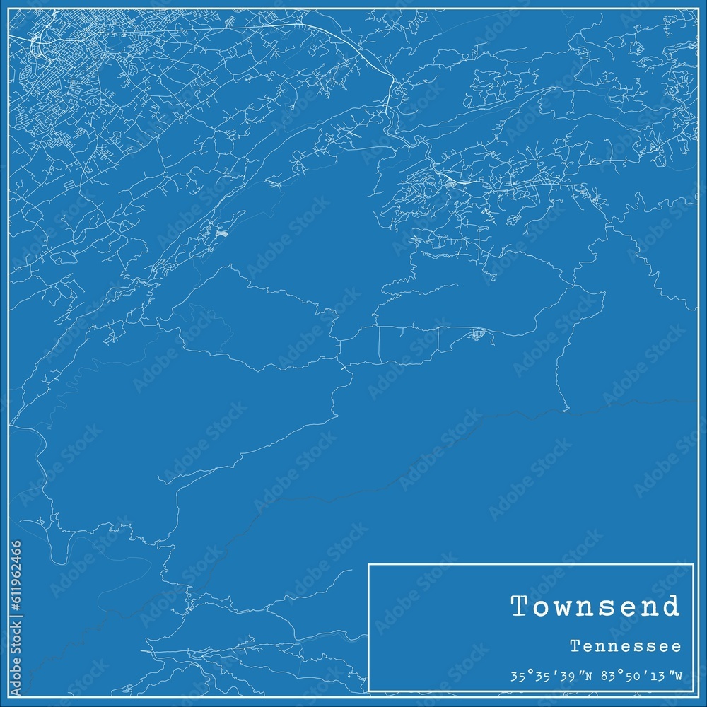 Blueprint US city map of Townsend, Tennessee.