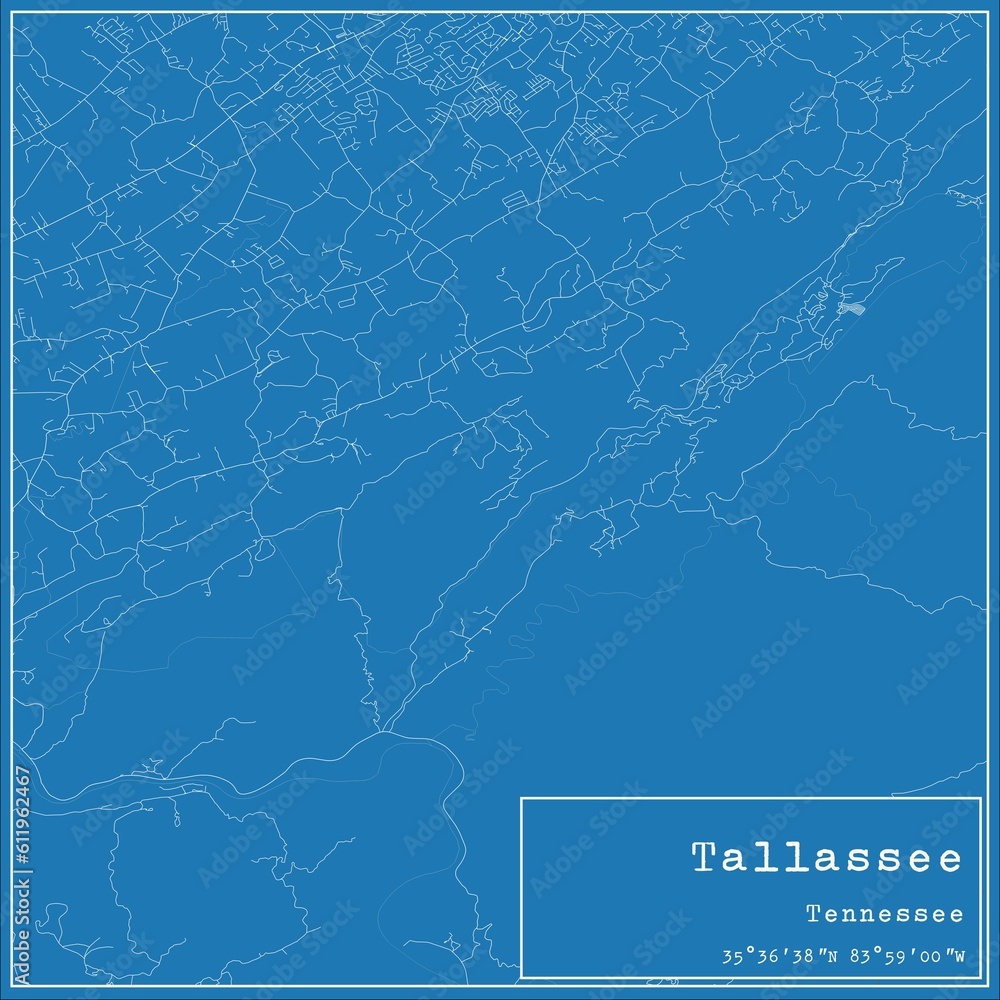 Blueprint US city map of Tallassee, Tennessee.