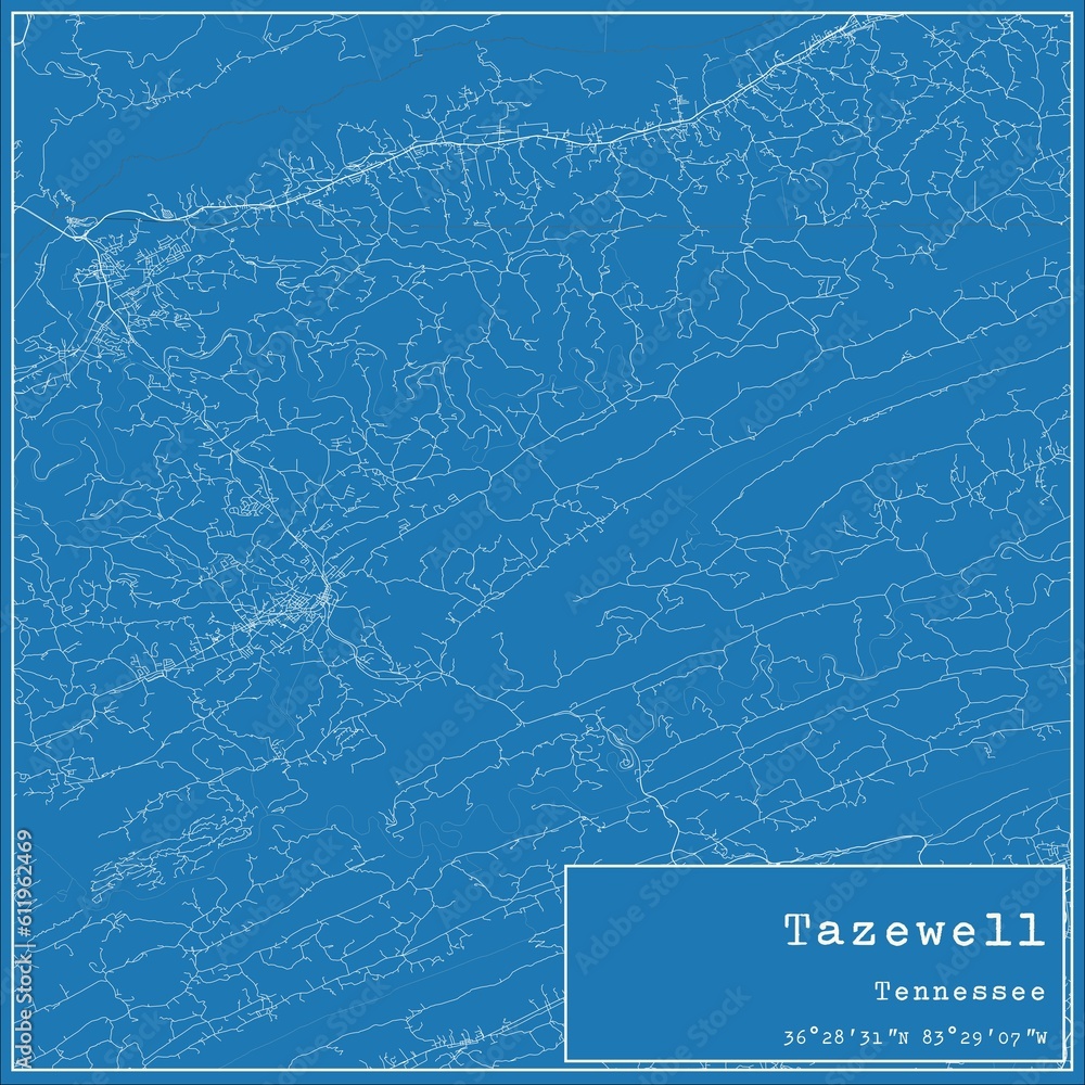 Blueprint US city map of Tazewell, Tennessee.