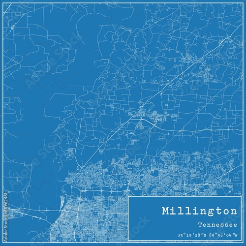 Blueprint US city map of Millington, Tennessee. photo