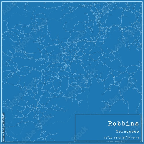 Принти на полотні Blueprint US city map of Robbins, Tennessee.