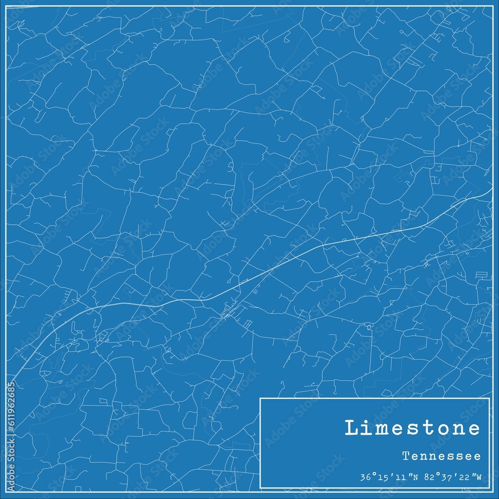 Blueprint US city map of Limestone, Tennessee.