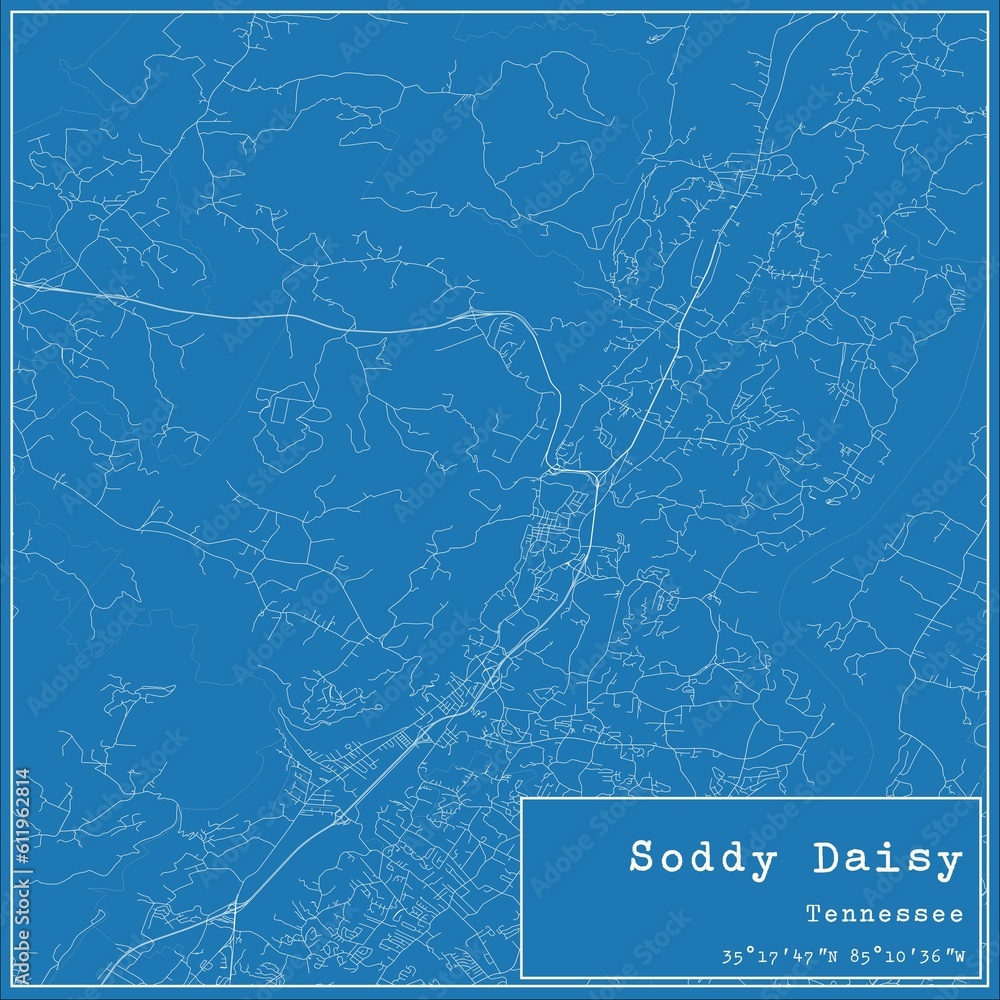 Blueprint US city map of Soddy Daisy, Tennessee.
