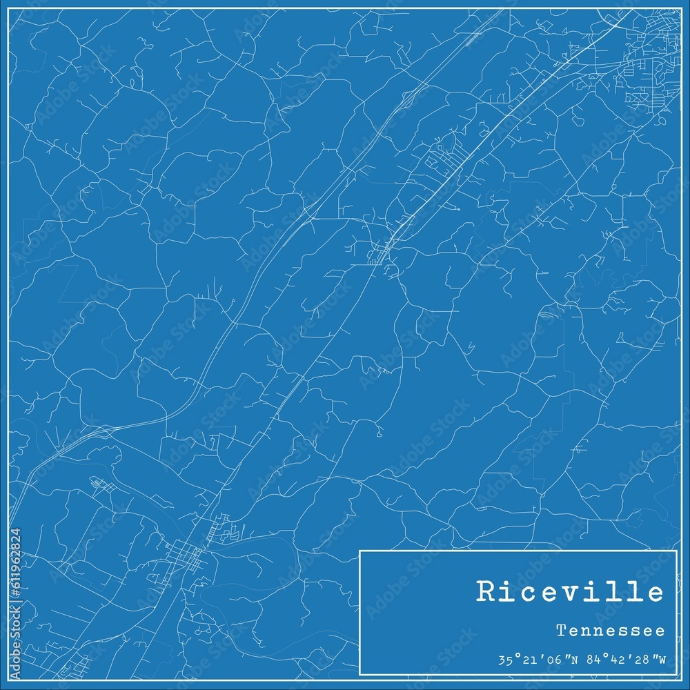 Blueprint US city map of Riceville, Tennessee.