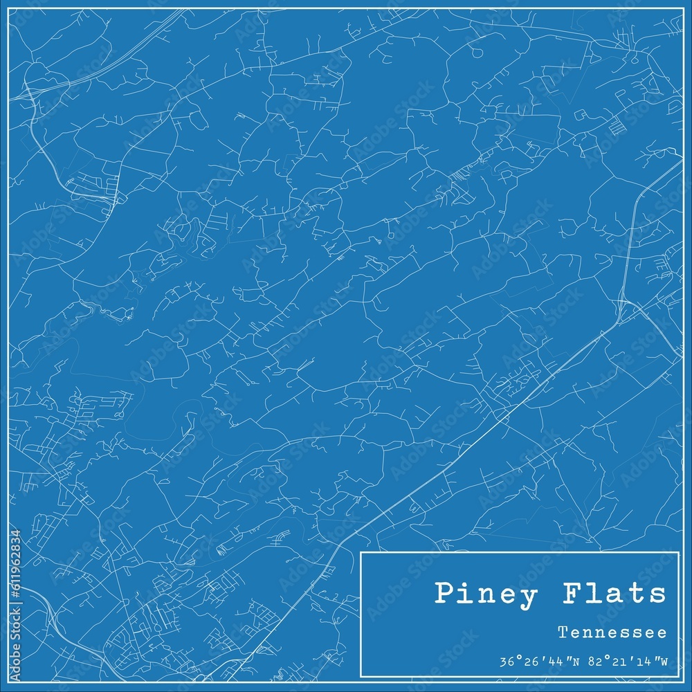 Blueprint US city map of Piney Flats, Tennessee.