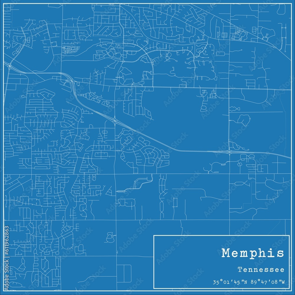 Blueprint US city map of Memphis, Tennessee.