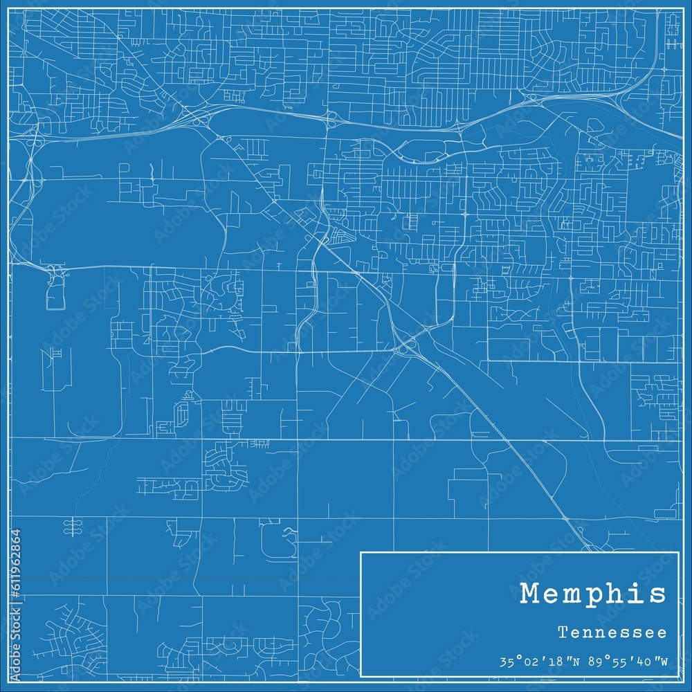 Blueprint US city map of Memphis, Tennessee. Blueprint US city map of Memphis, Tennessee.