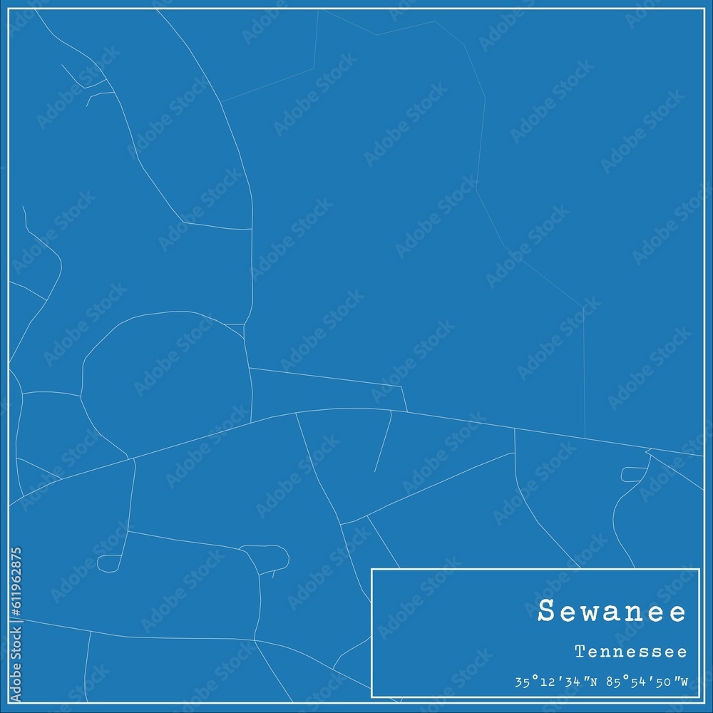 Blueprint US city map of Sewanee, Tennessee.