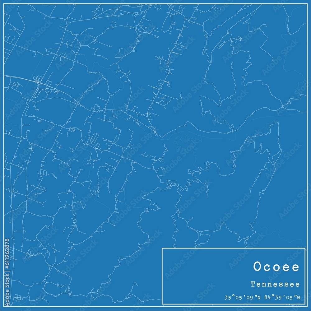 Blueprint US city map of Ocoee, Tennessee. Blueprint US city map of Ocoee, Tennessee.