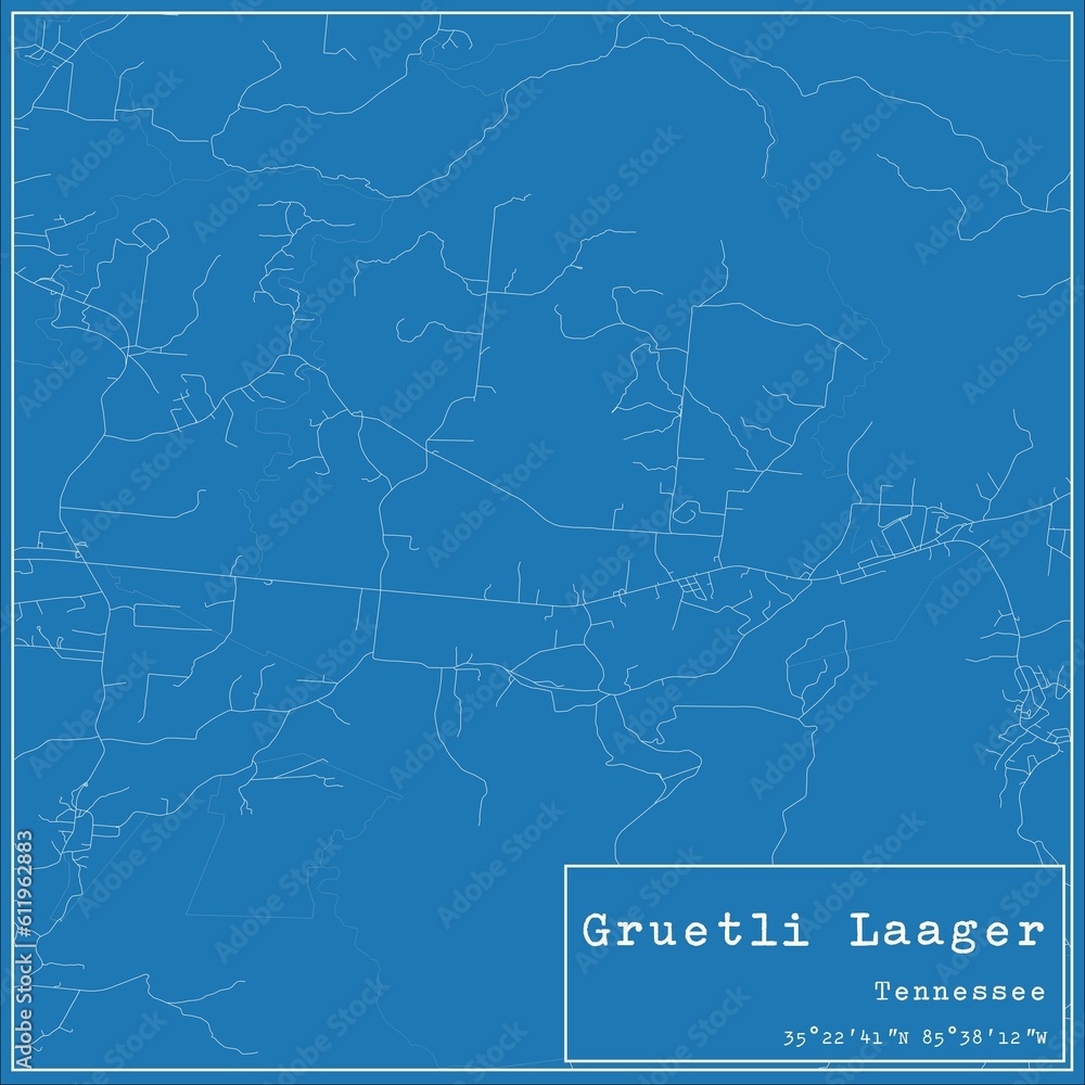 Blueprint US city map of Gruetli Laager, Tennessee.