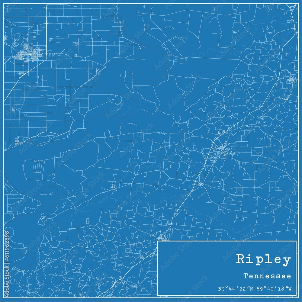 Blueprint US city map of Ripley, Tennessee.