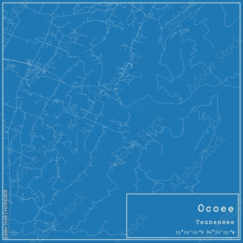 Blueprint US city map of Ocoee, Tennessee.