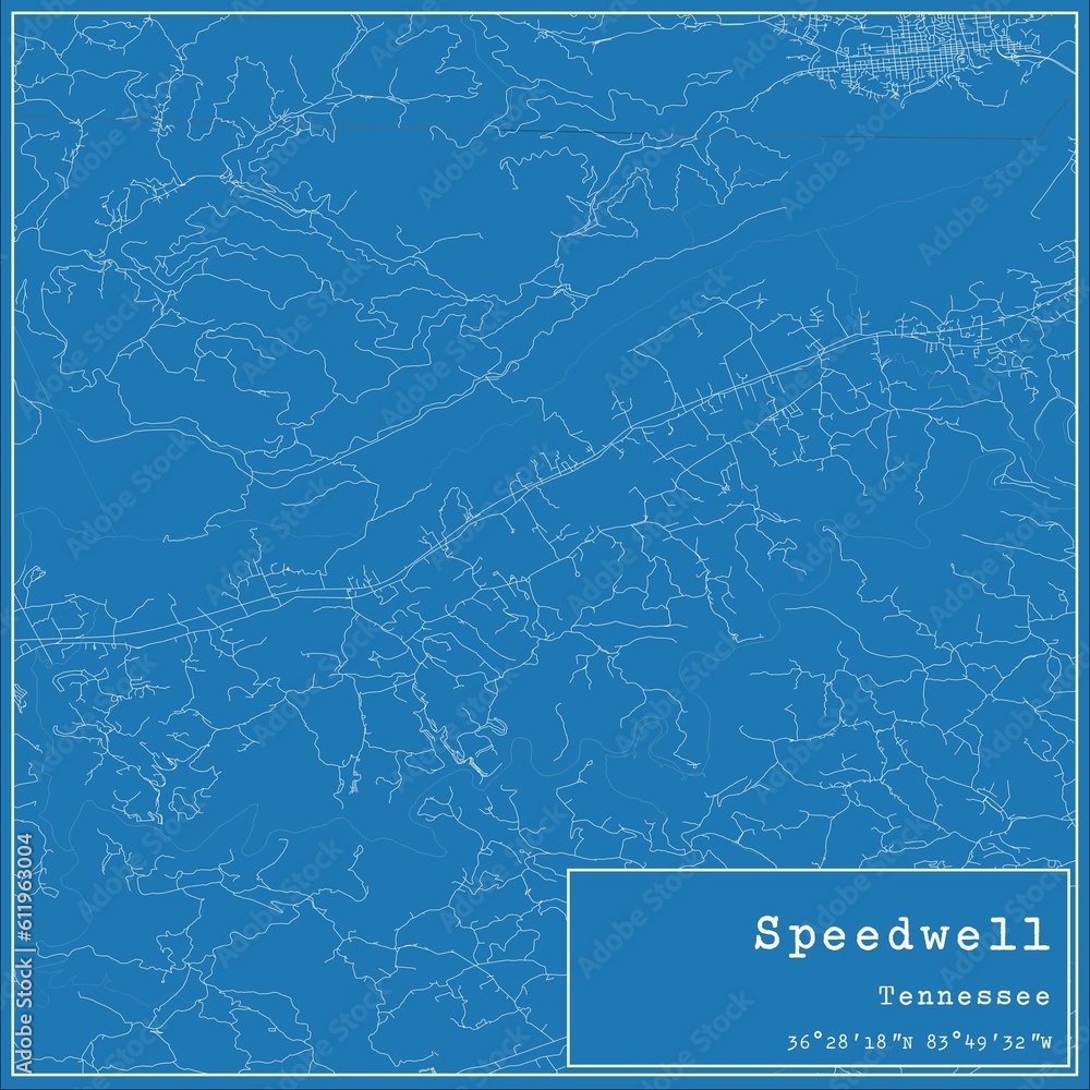 Blueprint US city map of Speedwell, Tennessee.