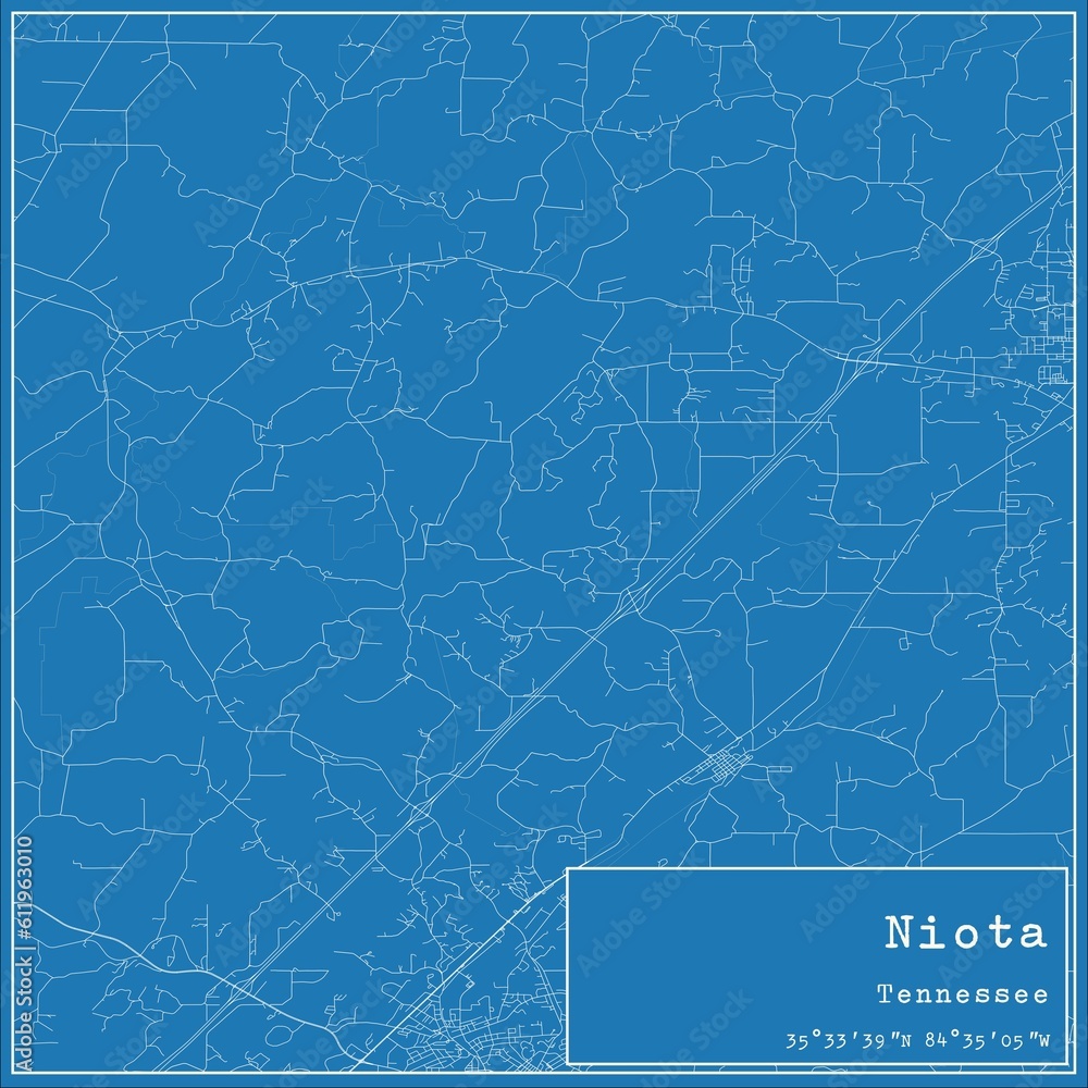 Blueprint US city map of Niota, Tennessee.