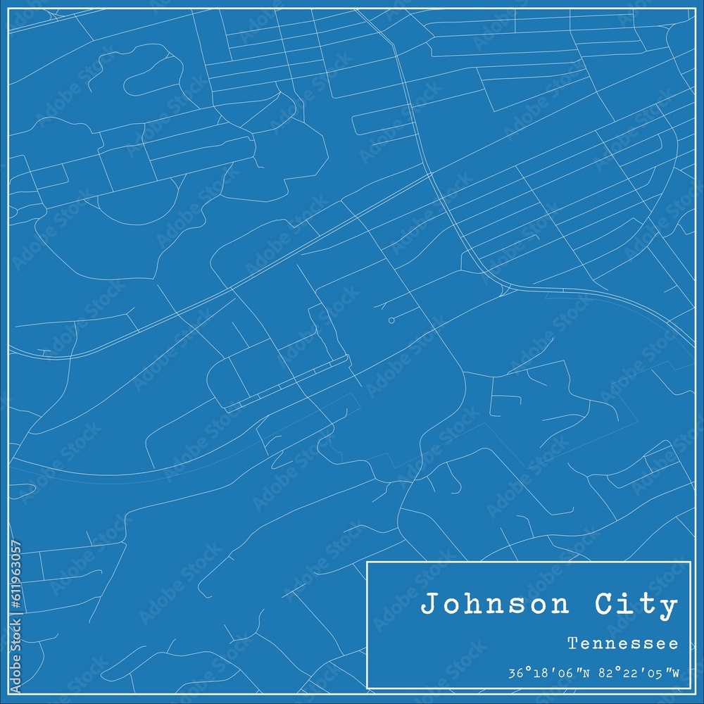 Obraz premium Blueprint US city map of Johnson City, Tennessee.
