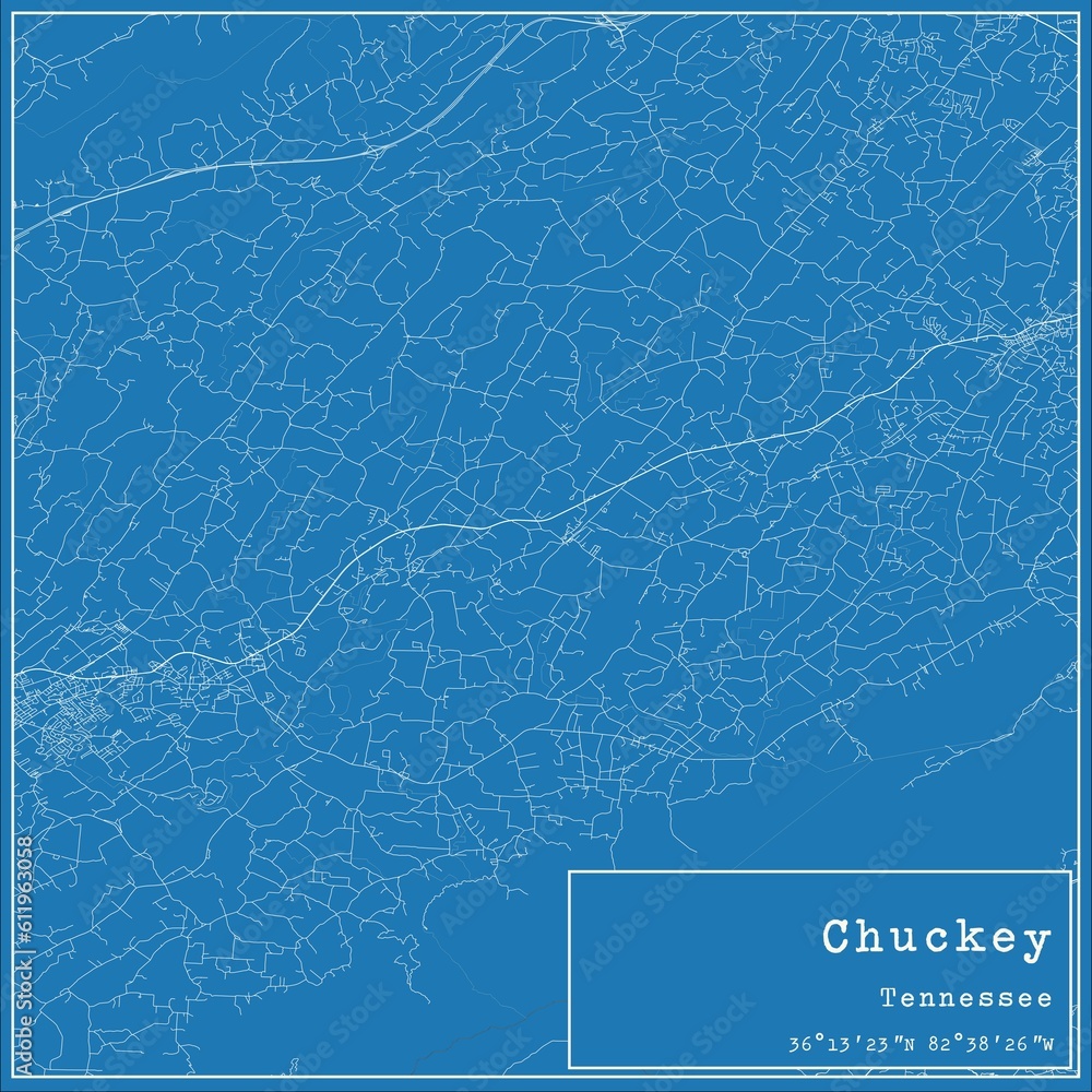 Blueprint US city map of Chuckey, Tennessee.