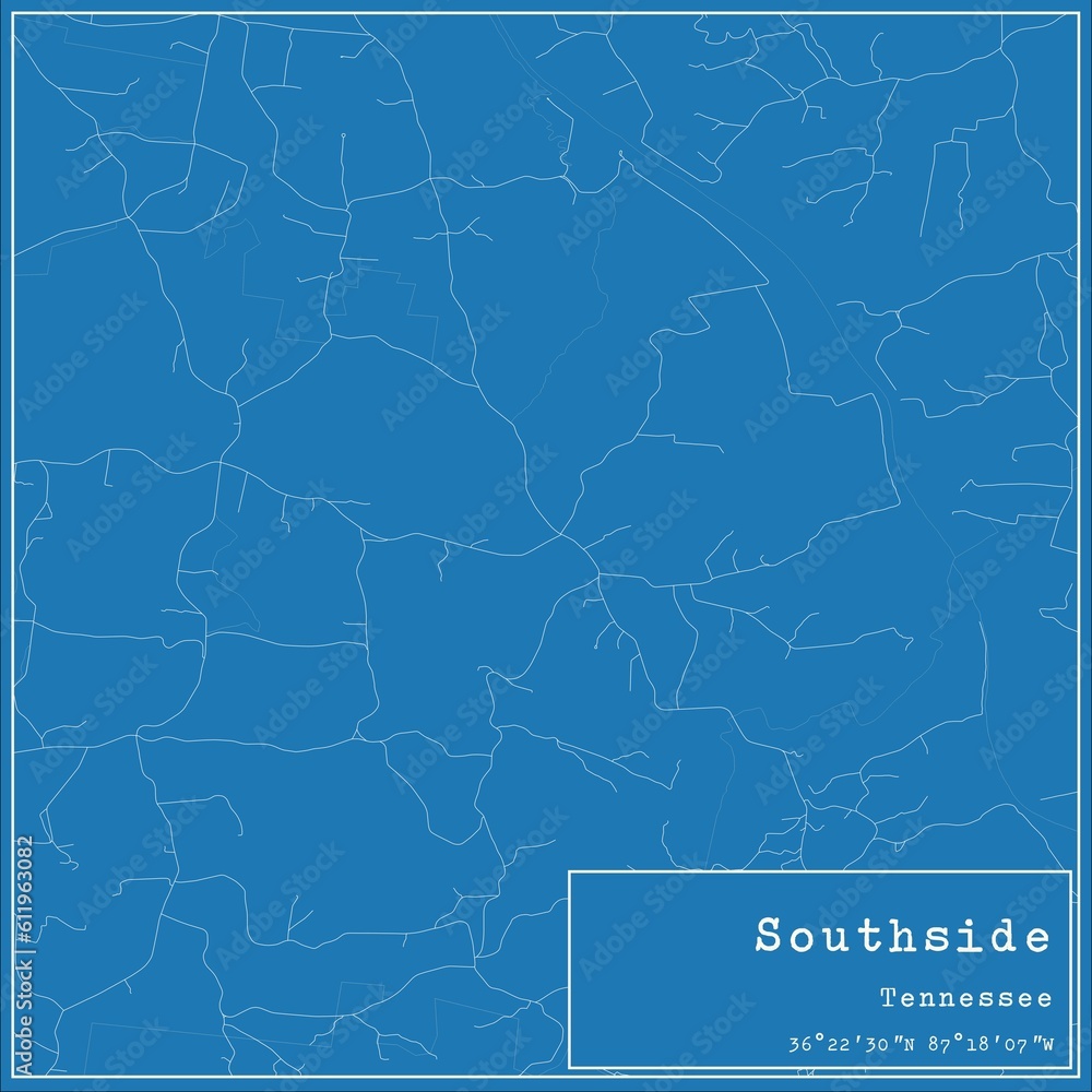 Obraz premium Blueprint US city map of Southside, Tennessee.