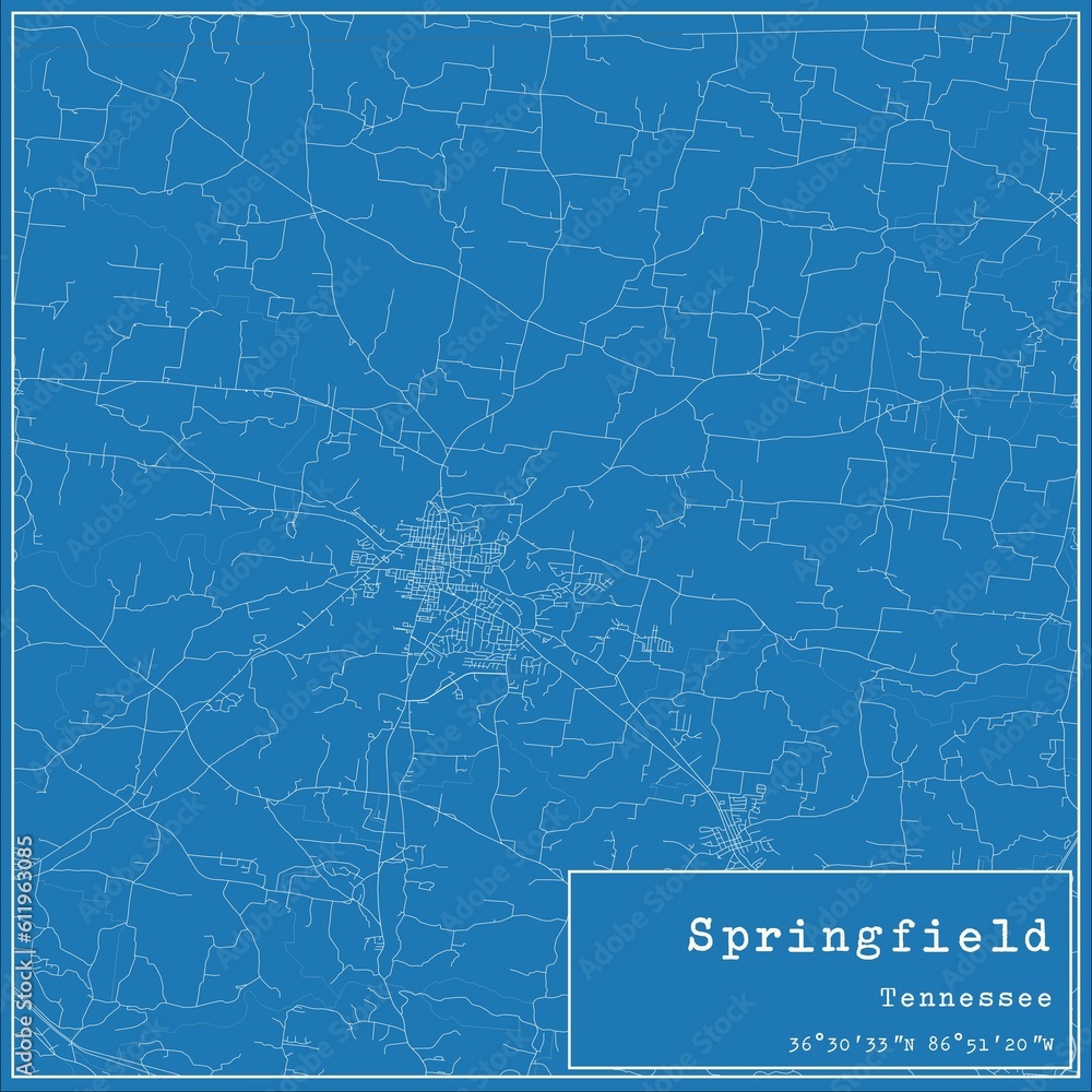 Blueprint US city map of Springfield, Tennessee. Blueprint US city map of Springfield, Tennessee.