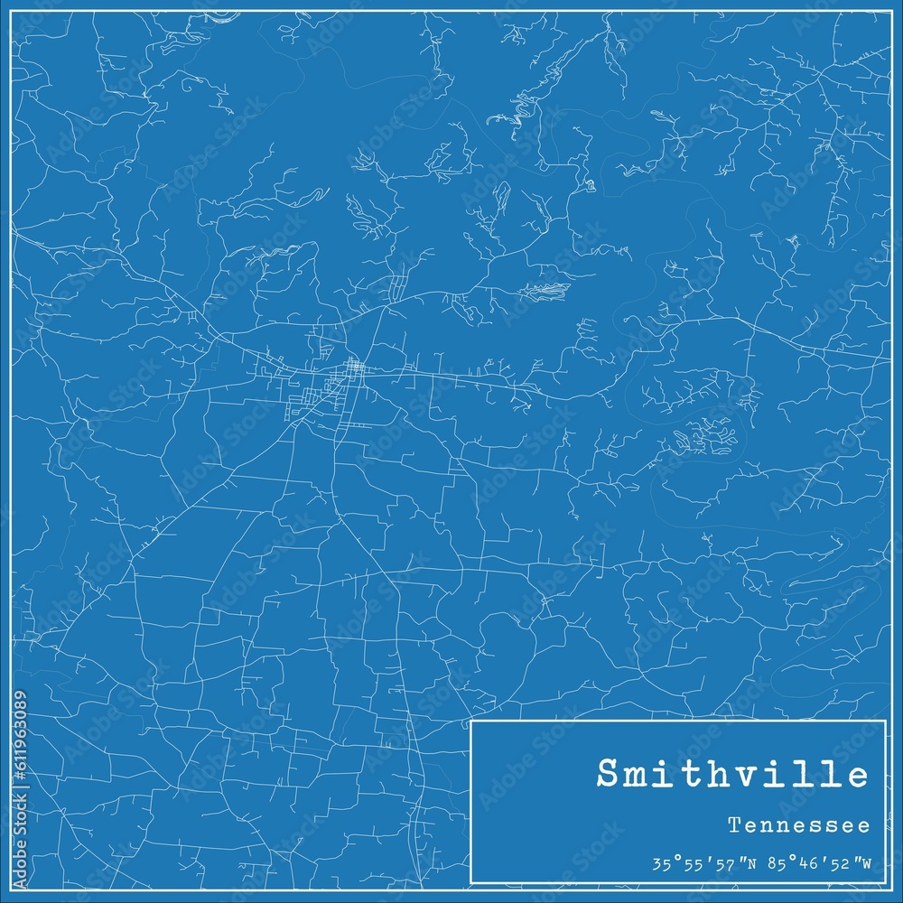 Blueprint US city map of Smithville, Tennessee.