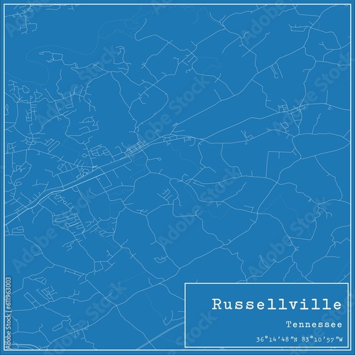 Blueprint US city map of Russellville, Tennessee.
