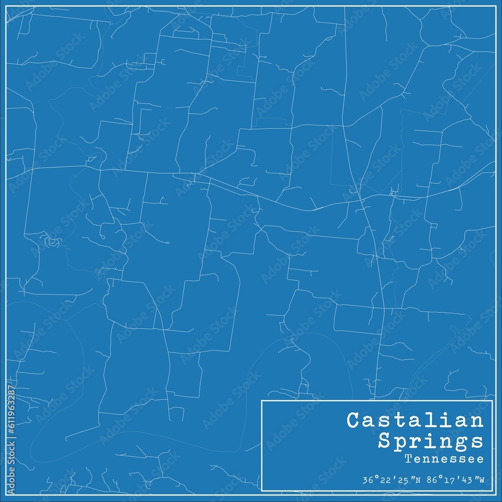 Blueprint US city map of Castalian Springs, Tennessee.