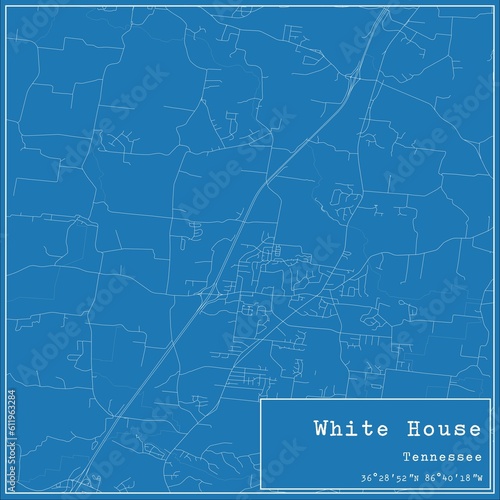Blueprint US city map of White House, Tennessee.