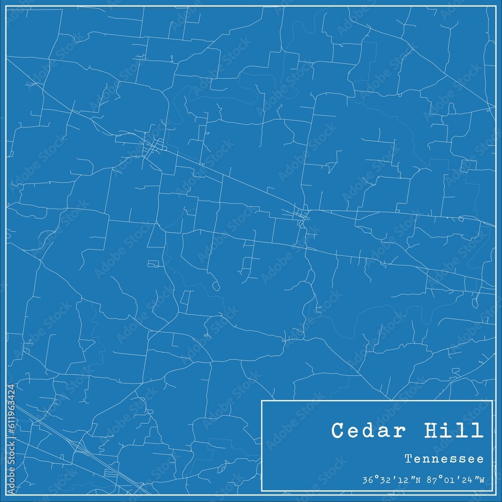 Blueprint US city map of Cedar Hill, Tennessee.
