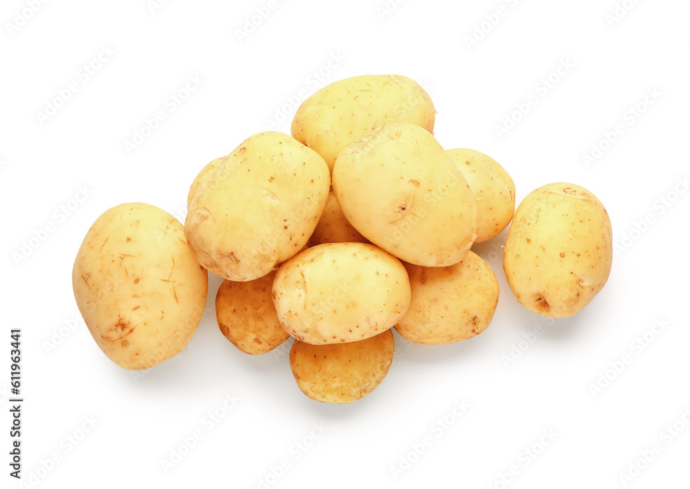 Heap of raw baby potatoes on white background Heap of raw baby potatoes on white background