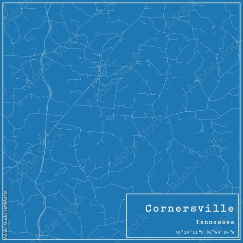 Blueprint US city map of Cornersville, Tennessee.