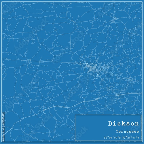 Blueprint US city map of Dickson, Tennessee.