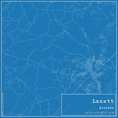 Blueprint US city map of Lanett, Alabama.