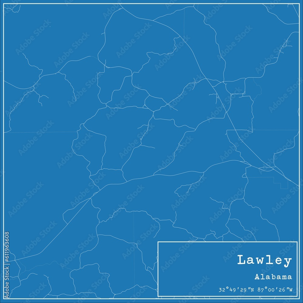 Blueprint US city map of Lawley, Alabama.