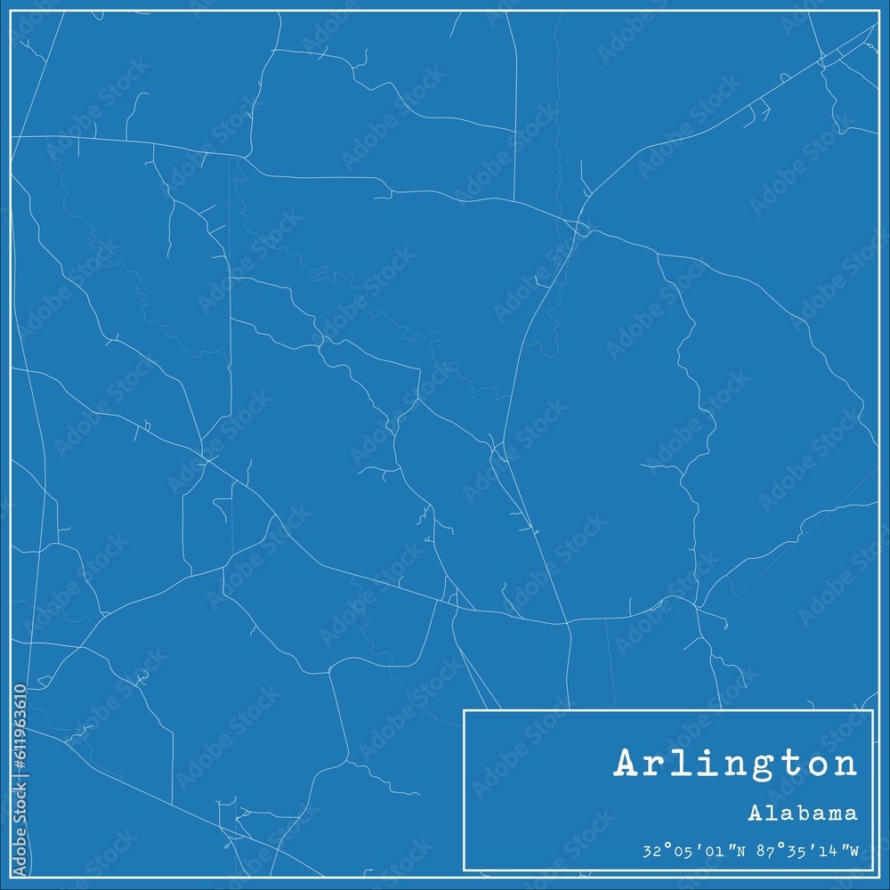 Blueprint US city map of Arlington, Alabama. Blueprint US city map of Arlington, Alabama.