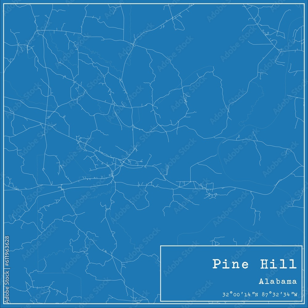 Blueprint US city map of Pine Hill, Alabama.