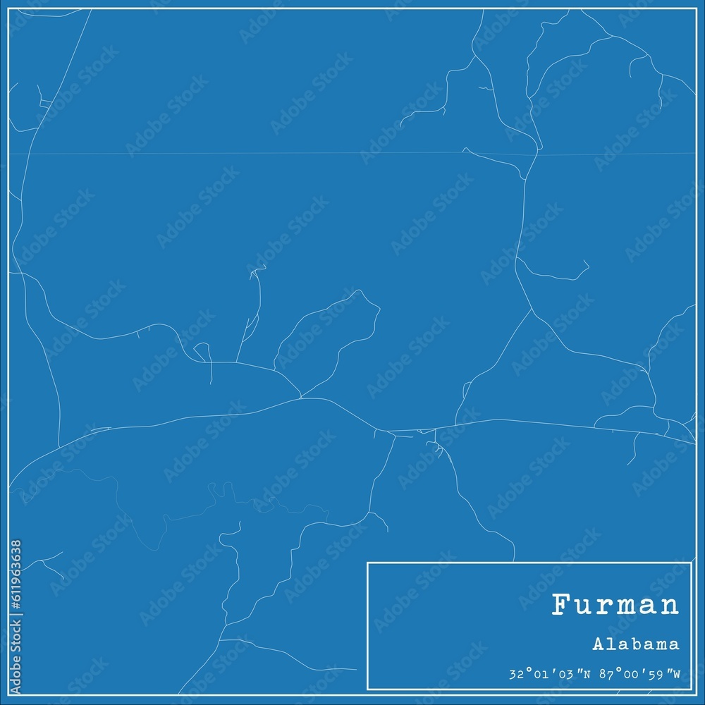 Blueprint US city map of Furman, Alabama.