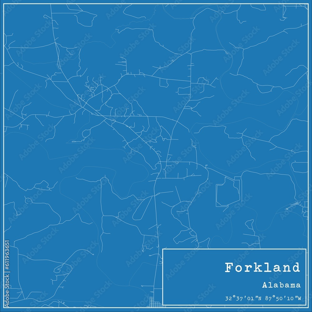 Blueprint US city map of Forkland, Alabama. Blueprint US city map of Forkland, Alabama.