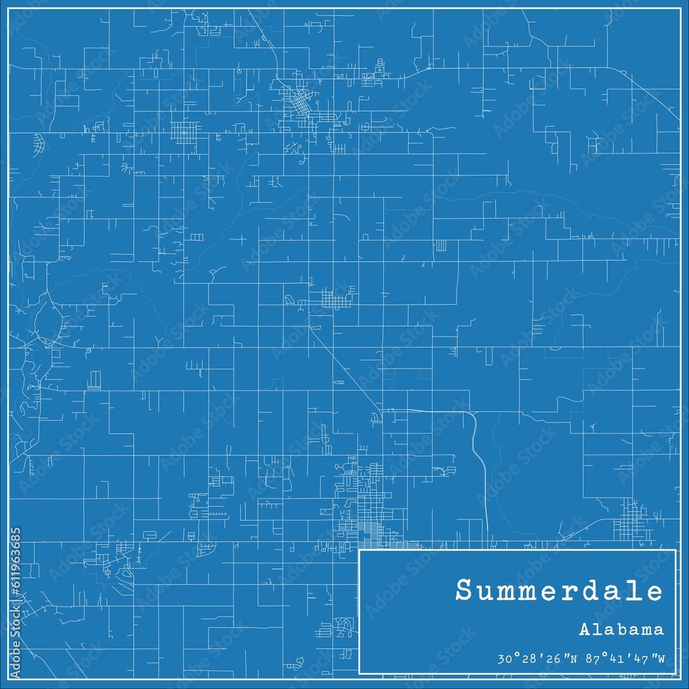Blueprint US city map of Summerdale, Alabama.