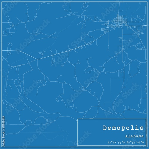 Blueprint US city map of Demopolis, Alabama. photo