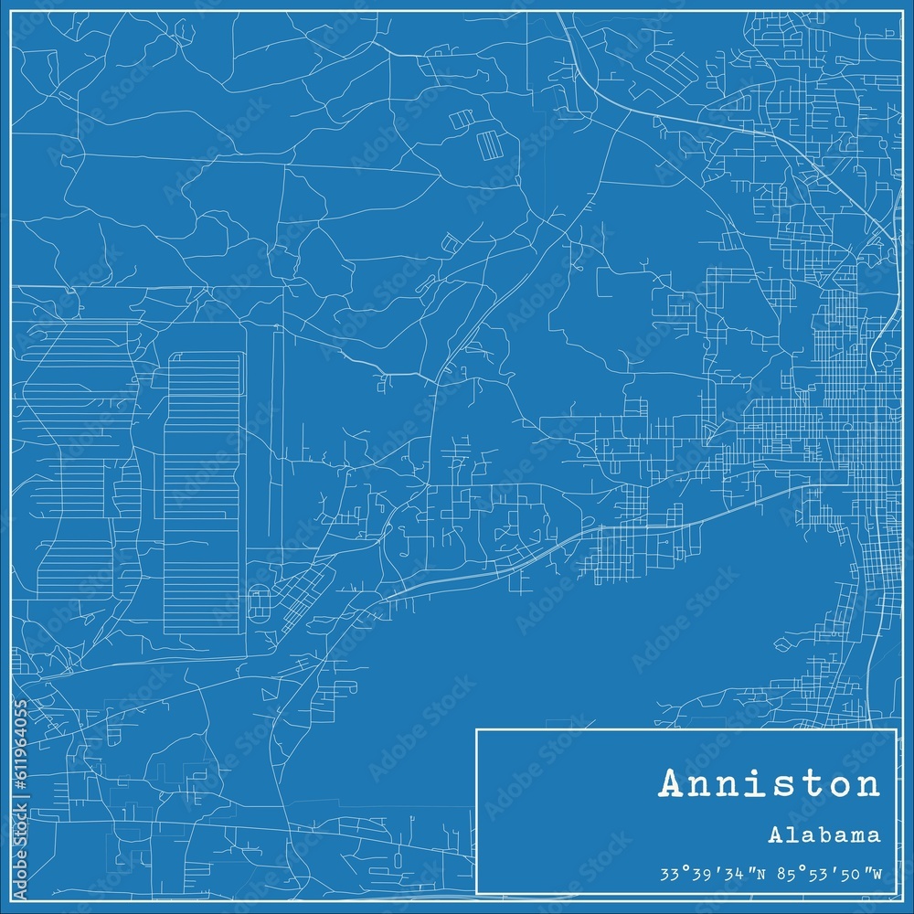 Blueprint US city map of Anniston, Alabama.